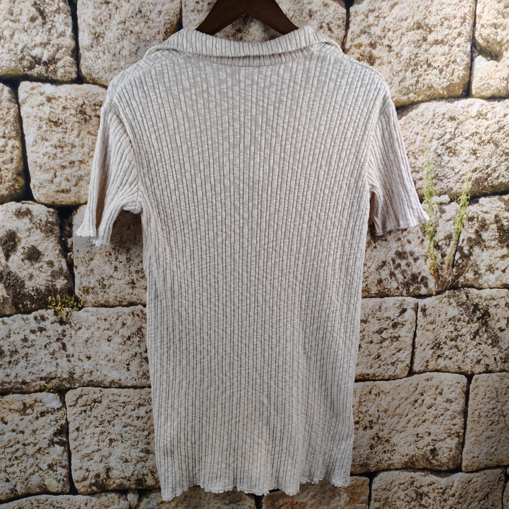 H&M Cream And White Textured Mini Shirt Dress With Collar Women's Size Small - Picture 11 of 12